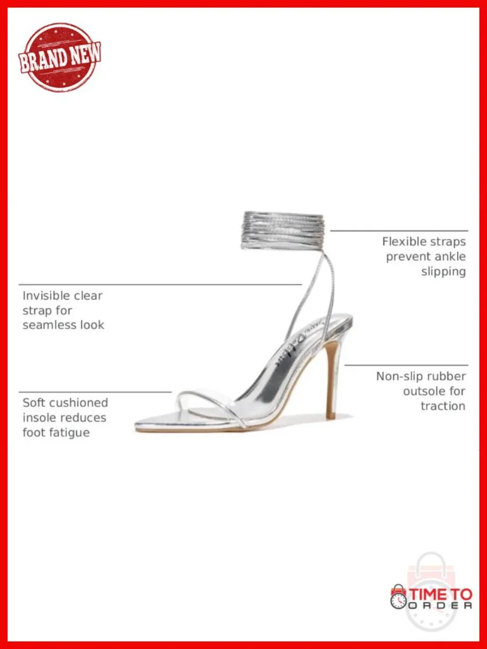 Lace Up Stiletto Heel Sandals Pointed Open Toe Clear Strap Ankle Wrap